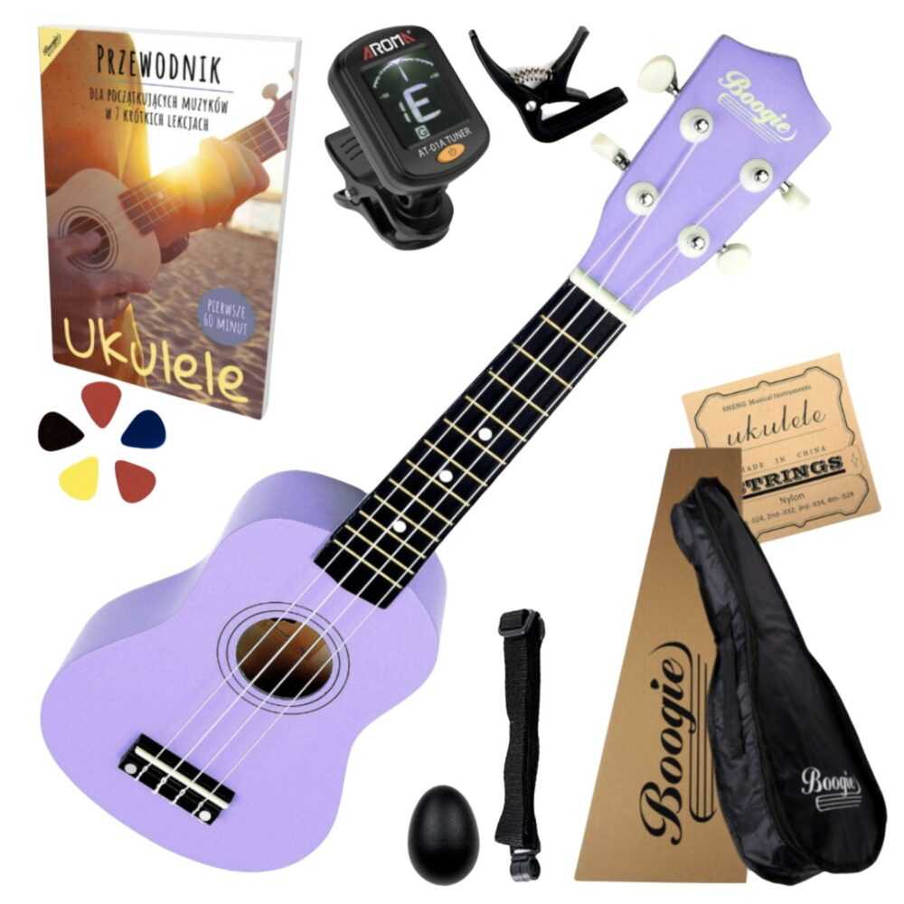 ukulele sopranowe kolor fioletowy zestaw z akcesoriami Boogie HF17 fioletowy